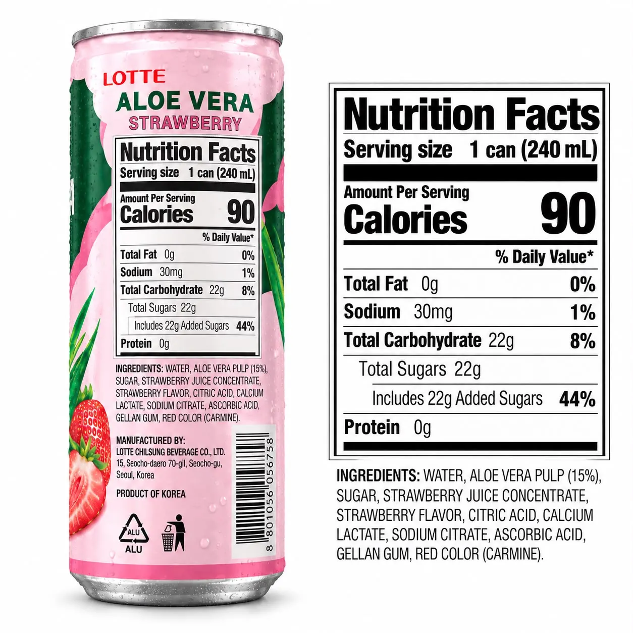 Lotte Aloe Vera Strawberry 240ml 2